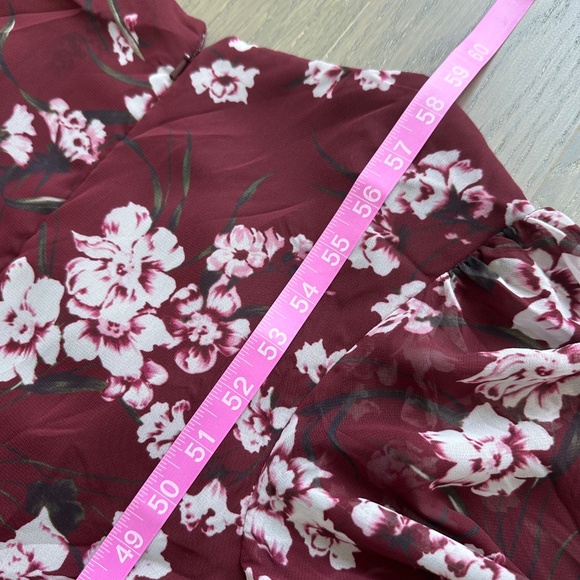 Ieena for Mac Duggal Floral Chiffon Burgundy Red Long Sleeve Maxi Dress V-Neck 0 - Picture 11 of 11